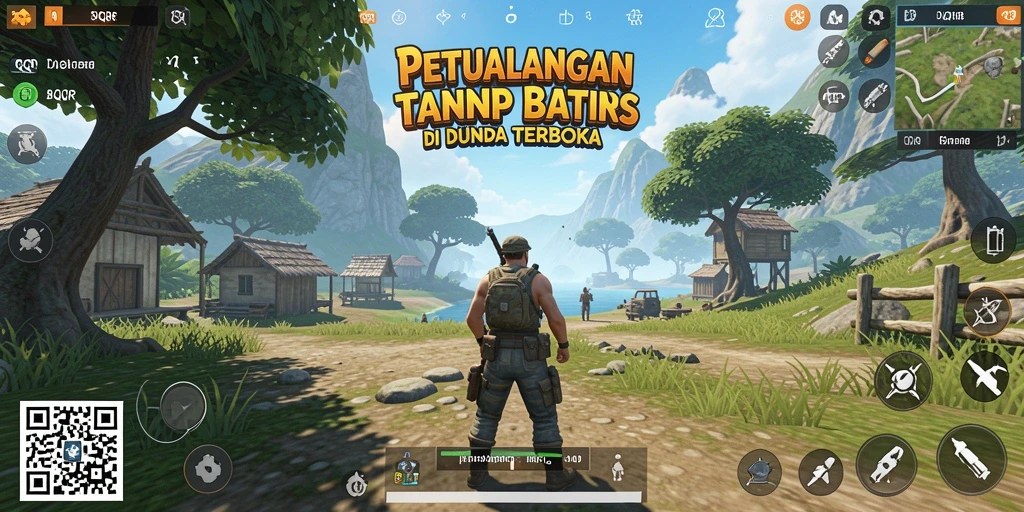 Screenshot menampilkan gameplay 8QR di dunia terbuka yang luas.