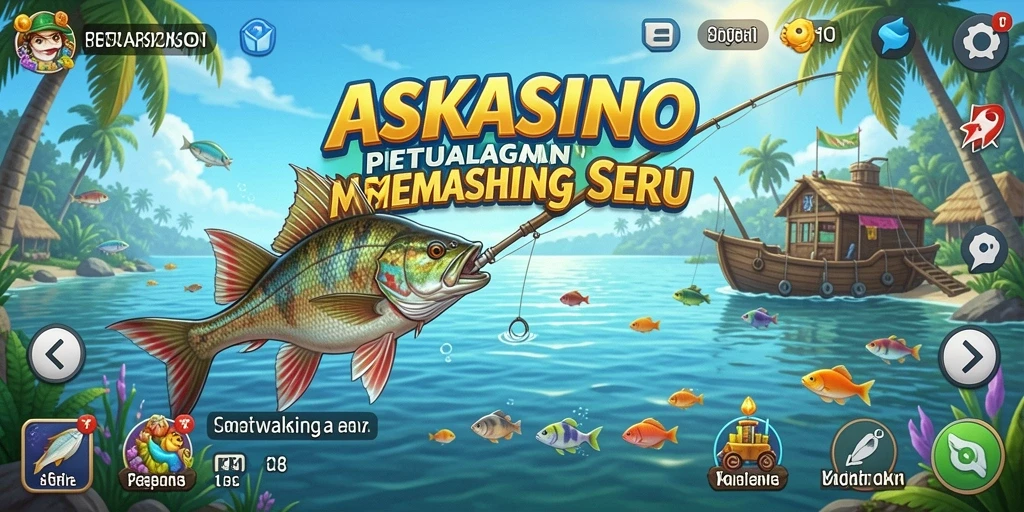 Screenshot gameplay ASKASINO menunjukkan momen seru saat menangkap ikan.