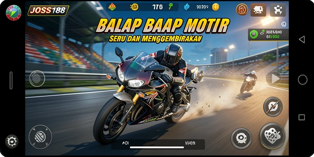 Screenshot gameplay <strong>JOSS188</strong> menampilkan aksi balap motor yang mendebarkan.