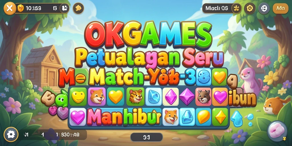 Screenshot OKGAMES menampilkan gameplay Match-3 yang seru dan warna-warni.