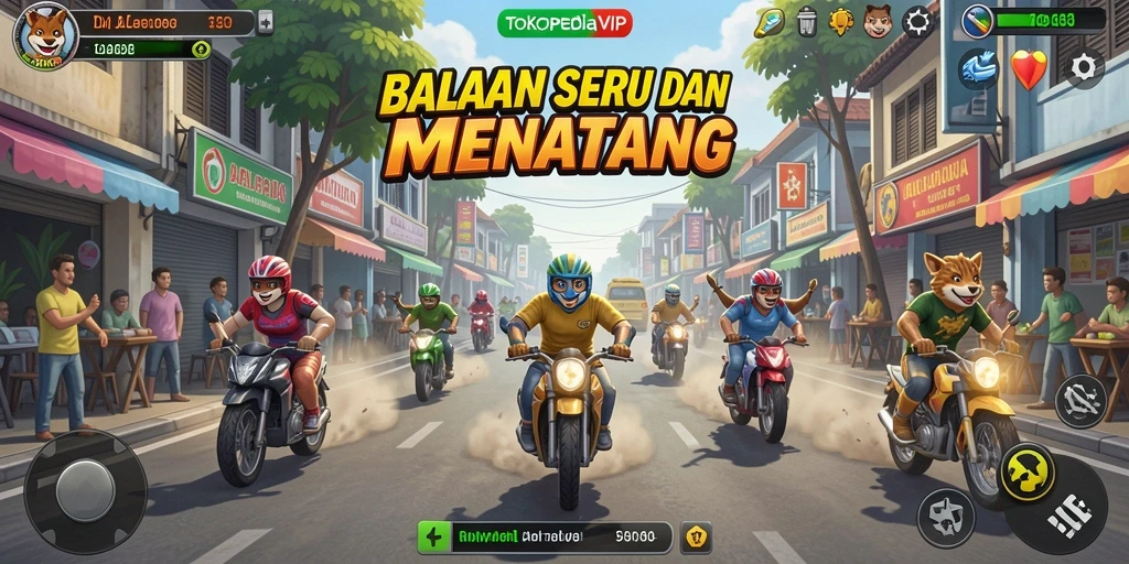 Screenshot gameplay TOKOPEDIAVIP menunjukkan balapan intens dan penuh akselerasi.